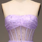 Sparkly Purple A Line Long Corset Sequined Prom Dress Off Shoulder