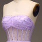 Sparkly Purple A Line Long Corset Sequined Prom Dress Off Shoulder