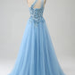 A-Line One Shoulder Sequin Prom Dress with Appliques Long