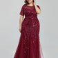 Mermaid / Trumpet Evening Gown Empire Dress Homecoming Floor Length Short Sleeve Jewel Neck Tulle Plus Size