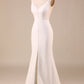 Ivory Spaghetti Straps V-Neck Sweep Train Wedding Dress With Slit Sexy