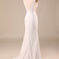 Ivory Spaghetti Straps V-Neck Sweep Train Wedding Dress With Slit Sexy