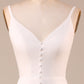 Ivory Spaghetti Straps V-Neck Sweep Train Wedding Dress With Slit Sexy