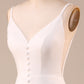 Ivory Spaghetti Straps V-Neck Sweep Train Wedding Dress With Slit Sexy