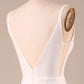 Ivory Spaghetti Straps V-Neck Sweep Train Wedding Dress With Slit Sexy