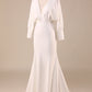 Ivory Mermaid V Neck Sweep Train Wedding Dress with Long Sleeves Sexy