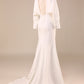 Ivory Mermaid V Neck Sweep Train Wedding Dress with Long Sleeves Sexy
