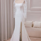 Ivory Trumpet Sweep Train Long Sleeves Bridal Dress with 3D Appliques Sexy