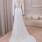 Ivory Mermaid Deep V-Neck Long Sleeves Crepe and Lace Wedding Dress Sexy