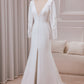 Ivory Mermaid Deep V-Neck Long Sleeves Crepe and Lace Wedding Dress Sexy