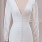 Ivory Mermaid Deep V-Neck Long Sleeves Crepe and Lace Wedding Dress Sexy