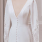 Ivory Mermaid Deep V-Neck Long Sleeves Crepe and Lace Wedding Dress Sexy
