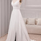 Ivory A Line Spaghetti Straps Sweep Train Bridal Dress With Slit V-neck