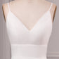 Ivory A Line Spaghetti Straps Sweep Train Bridal Dress With Slit V-neck