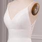 Ivory A Line Spaghetti Straps Sweep Train Bridal Dress With Slit V-neck