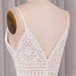 Ivory A Line Spaghetti Straps Sweep Train Bridal Dress With Slit V-neck