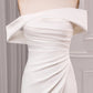 Ivory Mermaid Straight Neck Sweep Train Satin Bridal Dress with Slit Off Shoulder