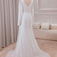 Ivory A-Line V-Neck Long Sleeves Chiffon Wedding Dress With Slit Sexy