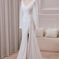 Ivory A-Line V-Neck Long Sleeves Chiffon Wedding Dress With Slit Sexy