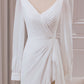 Ivory A-Line V-Neck Long Sleeves Chiffon Wedding Dress With Slit Sexy