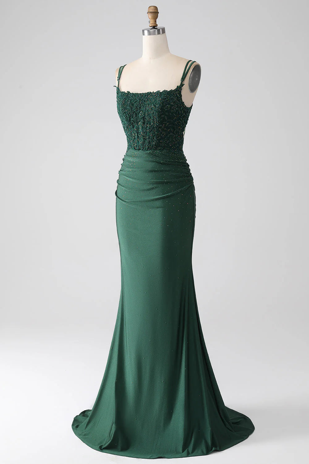 Mermaid Spaghetti Straps Long Corset Prom Dress Sexy Dark Green