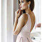 A-Line Elegant Engagement Formal Evening Dress V Neck Sleeveless Sweep / Brush Train Satin