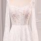 Ivory A Line Square Neck Corset Lace Chapel Train Bridal Dresses With Long Sleeves Beautiful