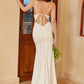 Simple Mermaid Boho Slip Dress Backless Long Wedding Dress Pure Color