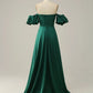 Dark Green A-Line Off The Shoulder Long Glitter Prom Dress