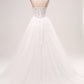Ivory A-Line Spaghetti Straps Lace Appliques Tulle Wedding Dress with Slit Sexy