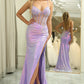 Sparkly Purple Sequined Mermaid Long Corset Prom Dress With Slit Sexy