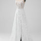 Ivory A Line Spaghetti Straps Front Slit Tulle Wedding Dress With Embroidery Sexy