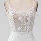 Ivory A Line Spaghetti Straps Front Slit Tulle Wedding Dress With Embroidery Sexy