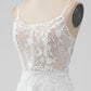 Ivory A Line Spaghetti Straps Front Slit Tulle Wedding Dress With Embroidery Sexy