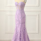 Lavender Strapless Mermaid Prom Dress With Appliques Off Shoulder Long