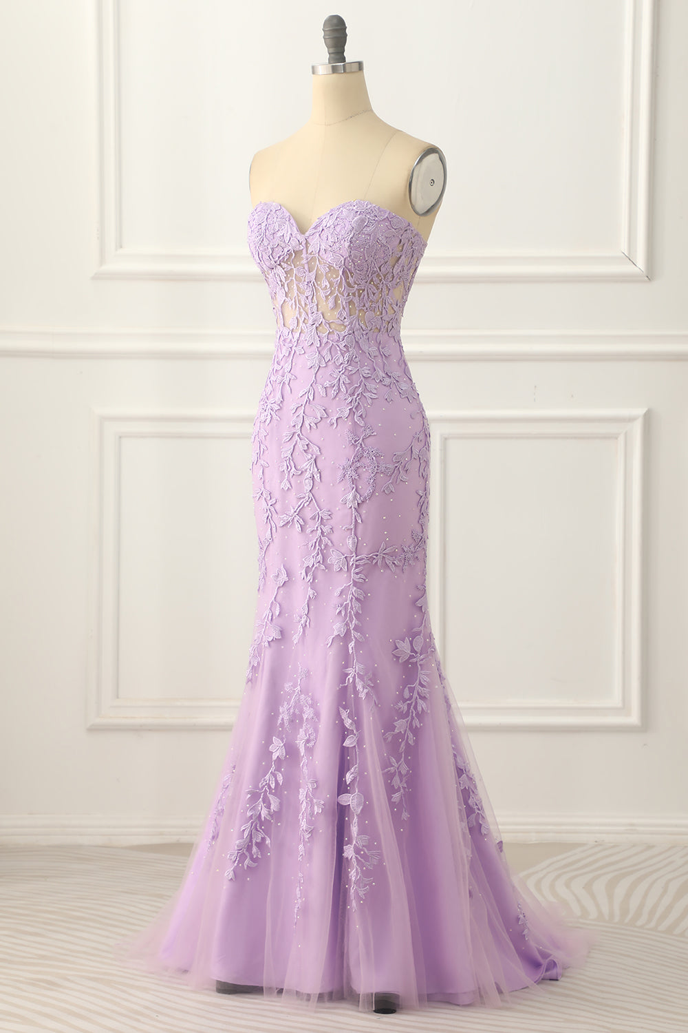 Lavender Strapless Mermaid Prom Dress With Appliques Off Shoulder Long