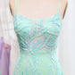 Light Green Mermaid Lace-Up Back Sequins Prom Dress with Slit