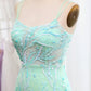 Light Green Mermaid Lace-Up Back Sequins Prom Dress with Slit