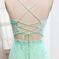 Light Green Mermaid Lace-Up Back Sequins Prom Dress with Slit