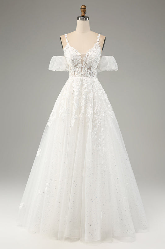 Ivory Ball-Gown Off The Shoulder Beaded Wedding Dress With Appliques Sexy