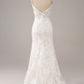 Ivory Mermaid Spaghetti Straps Long Corset Wedding Dress with Appliques Sexy