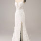 Ivory Mermaid Spaghetti Straps Long Corset Wedding Dress with Appliques Sexy