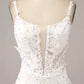 Ivory Mermaid Spaghetti Straps Long Corset Wedding Dress with Appliques Sexy