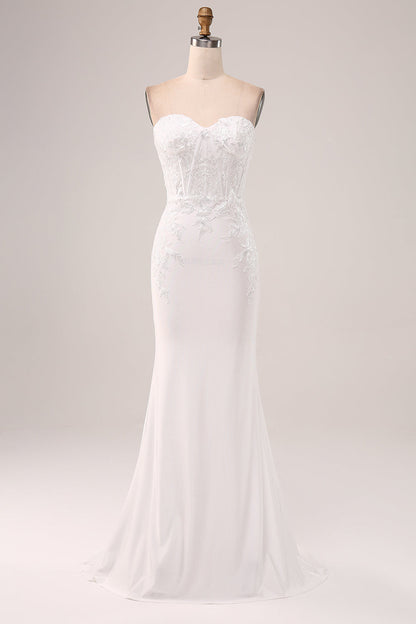 Stylish Ivory Mermaid Sweetheart Corset Wedding Dress with Lace Appliques Off Shoulder