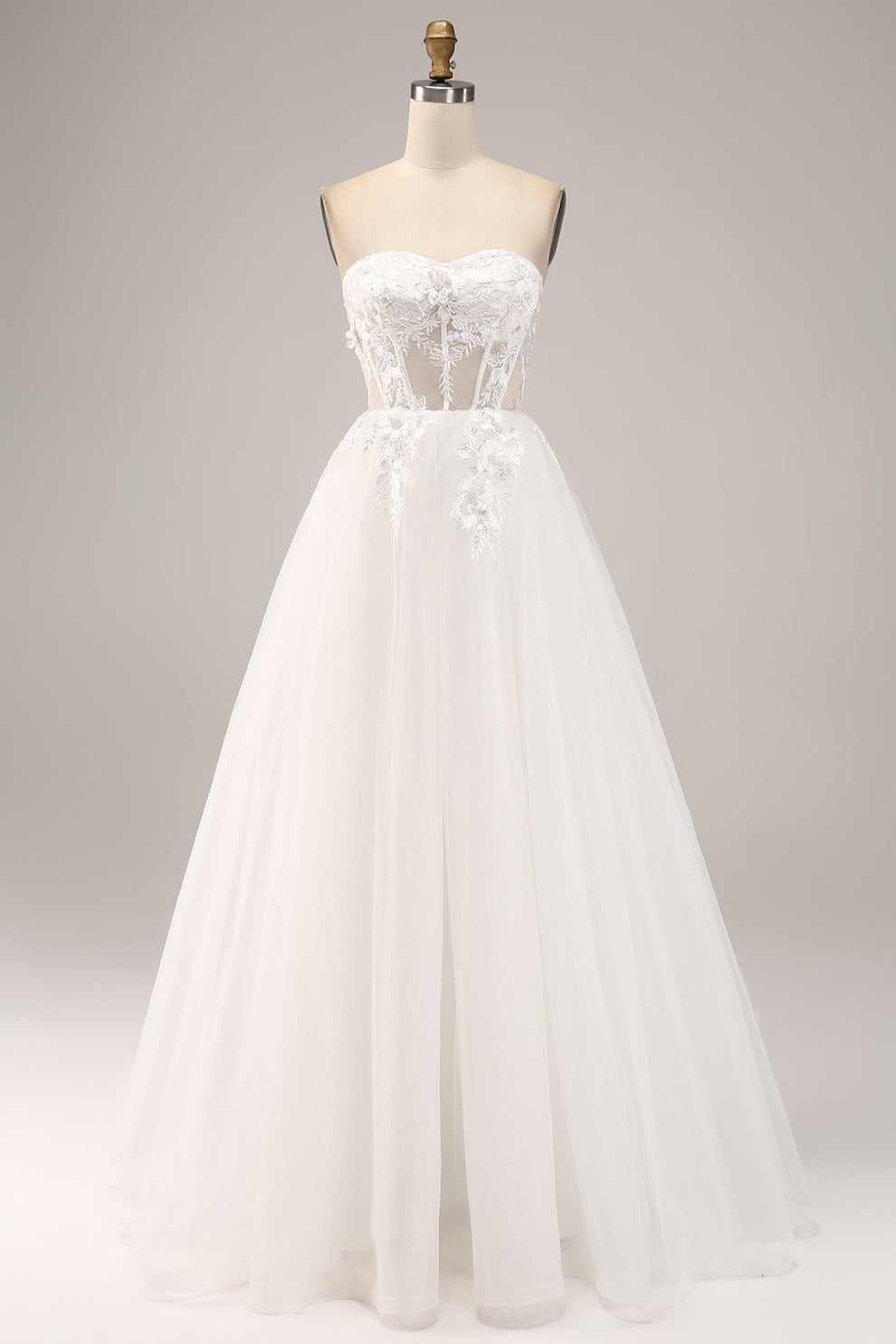 Ivory A-Line Tea-lengde Tyllkorsett brudekjole main image 0