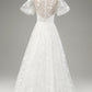 Ivory Ball-Gown/Princess Embroidered Long Wedding Dress with Short Sleeves Beautiful