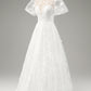 Ivory Ball-Gown/Princess Embroidered Long Wedding Dress with Short Sleeves Beautiful