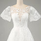 Ivory Ball-Gown/Princess Embroidered Long Wedding Dress with Short Sleeves Beautiful