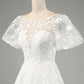 Ivory Ball-Gown/Princess Embroidered Long Wedding Dress with Short Sleeves Beautiful
