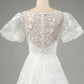 Ivory Ball-Gown/Princess Embroidered Long Wedding Dress with Short Sleeves Beautiful